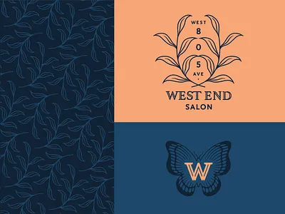 West End austin badge butterfly hair icon logo salon texas w