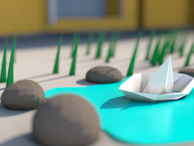 Paper boat 3d modeling c4d lowpoly paper boat