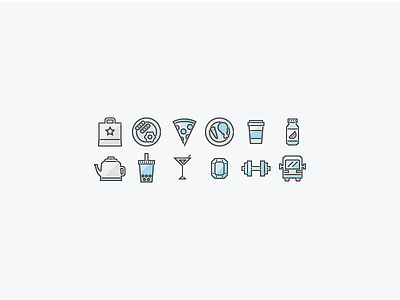 Welcome Guide Icons bag boba breakfast bus coffee delivery dinner gem juice teapot weights