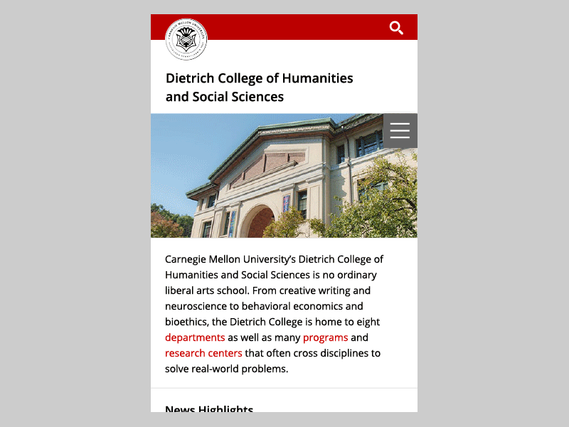 Mobile Navigation Design for CMU sites animation mobile navigation university