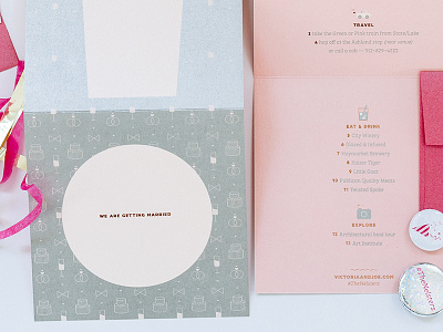 Detail shot ⧓ cake champagne copper foil icons invite metallic wedding