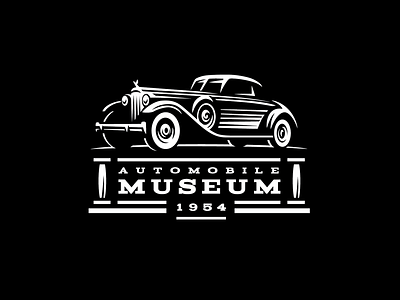 Auto museum black car line logo old retro style