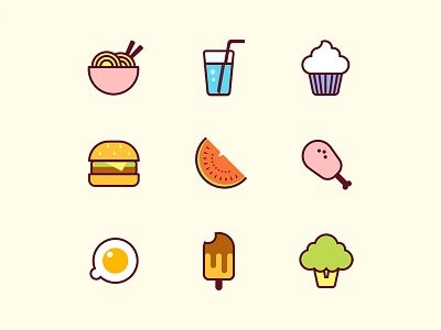 Food icon and cake drink noodles on so