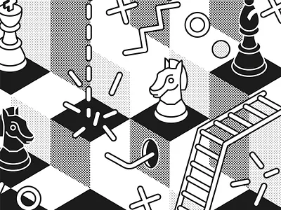 Stand Trifermed CPhI 3d black chess cubic game horse perspective stand white