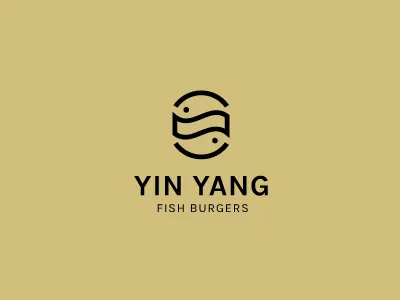 Yin Yang Fish Burgers balance burger fish food health logo designer negative space one color yin yang