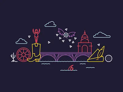 Austin austin bats diving golf icon line mono weight peter pan spot illustration vector