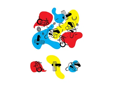 Shapes abstract blue geometric moon red shapes vector yellow