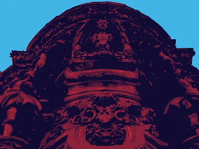 Psychedelic Cathedral - Mexico City art blue cathedral church illustration psychedelic purple red