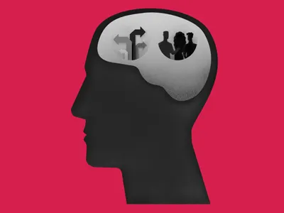 The balance between leadership and encourage brain decisions head illustration