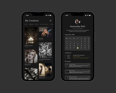 Art Portfolio App – Dark Mode UI Figma Design app art artist artwork branding design figma graphic design ios phone portfolio stie ui