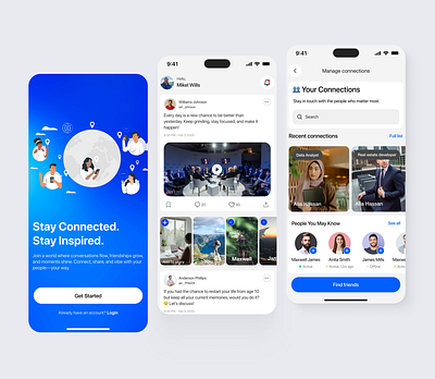 Social Networking App communication design friends illustration influencer interface ios ios app lead generation mobile app mobile application mobileapp networking product design profile social media social network ui uiux ux