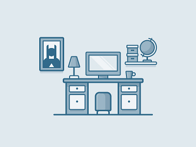 Home Office batman computer desk globe icon illustration room vector