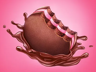 Biscuit 3d chocolate splash desert digital drawing illustration painting photoshop