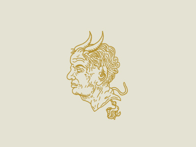 Old No.09 bust design horns illustration linework no eyes wrinkles