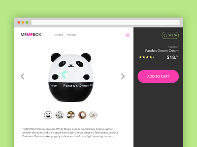 Ecommerce Product Page Experiment cart cosmetics cream ecommerce panda product shop skincare