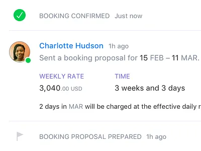 Booking Proposal booking confirmation event feed offer pilot pilot x proposal san francisco status