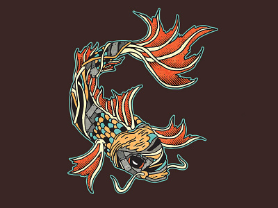 Biomechanical Koi Limited Edition Signed Print animal character cyborg digital art drawing fish graphic design illustration koi t shirt