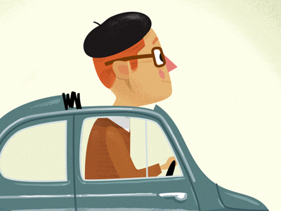 500 beret car illustration italian retro