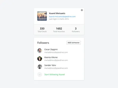 User Card & Followers app button card follow followers pipedrive ui user
