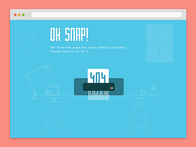 404 Error Page 404 blue error illustration minimal paper shredder sketch ui web