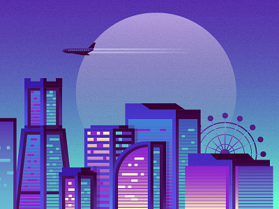 Iridescent building city ferris wheel glow gradient iridescent japan lights neon night plane yokohama