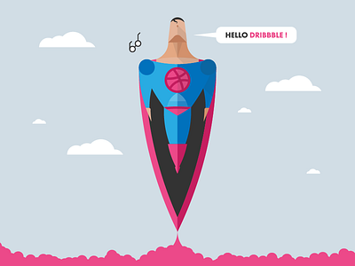 Hello Dribbble! debuts dribbble first hello illustration invites superman thanks