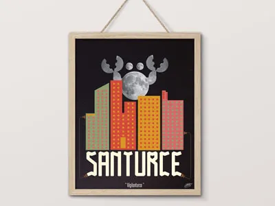 Vigilanturce building crab illustration moon poster print puerto rico santurce vector