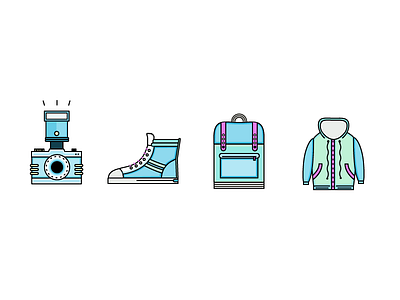 Adventure Icons backpack blue camera green icons illustration sneaker