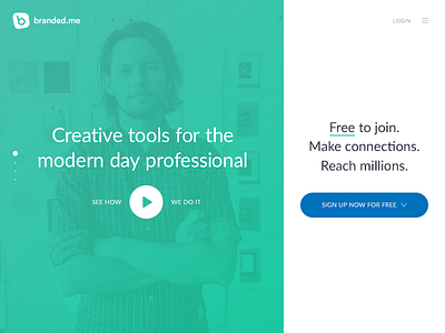 branded.me branded.me columns flat gradient homepage index landing marketing material minimal signup teal