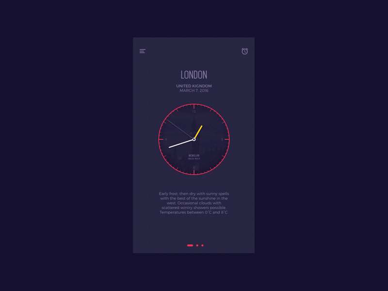 Analog Clock iOS App (Animated) analog animation app clock ios london principle time ui user interface weather