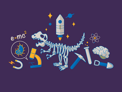 Kid's Science Tee Illustration biology brain dinosaurs equations orlando orlando science center paleontology physics space