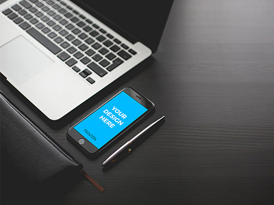 Black iPhone on the table (Free mockup) free iphone macbook mockup office smartmockups table