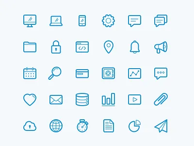 Tech Icons calendar chat cloud code database heart icon mail security stopwatch technology ui