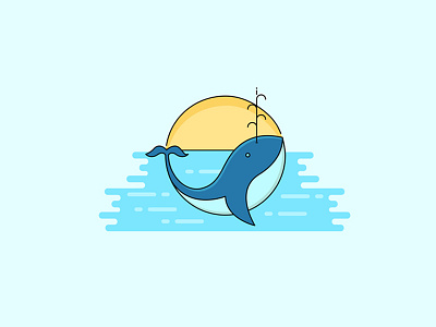 Whale Illustration blue cool flat illustration outline sea sun water whale
