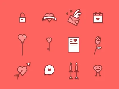 Love Icons - Valentine's Day angel arrow balloon day heart icons key letter lock love rose valentines