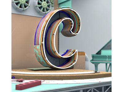 "C" 3d 3dtype c4d calligraphy cinema4d font industrial letter lettering render type typography