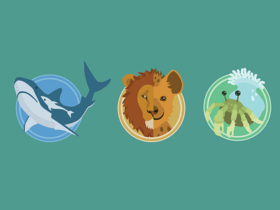 Mutualism Badges anemona animal badges crab hyena icons lion shark