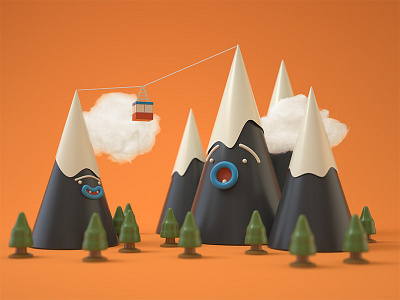 Sneaky Peak c4d character cinema 4d clouds gondola mountain octane peak render trees