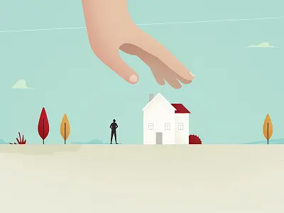 Closer to home hand house illustration landscape sky styleframe