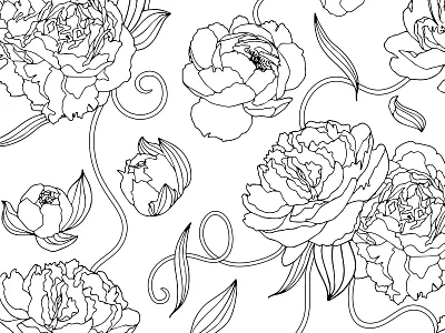 Peonies Coloring Page art design drawing floral illustration pattern peonies surface pattern design