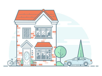 home bike car flat house illustration