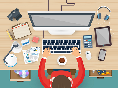 Workspace of FlatoMedia colored debut design designer developer flat illustration workspace