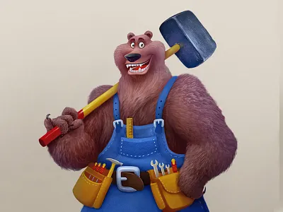 Mr. Hammer bear build cartoon character design disney dreamworks hammer mascot pixar zoo