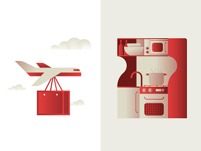 Italy quality products #2 airplane bag clouds daniele simonelli export gradient icons illustrations kitchen red