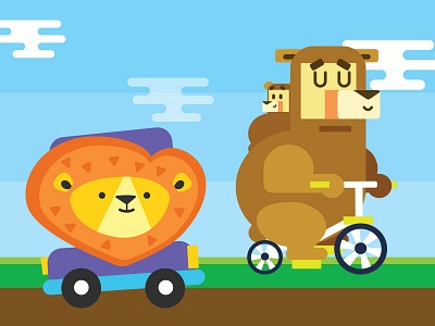 Animals on the road animals character flat imagination vector