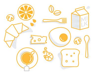 Breakfast breakfast cheese drink egg food fork milk mushroom orange shrimp spoon tea