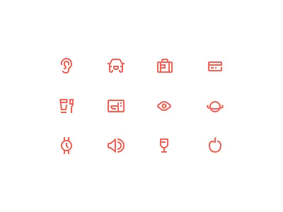 Icon Set apple car credit card ear eye icon set icons luggage microwave tooth brush watch wine