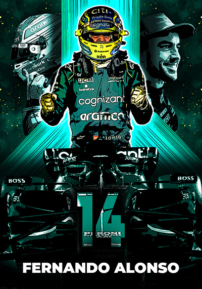 Fernando Alonso - The Art of Racing astonmartinf1 digitalart f1poster fernandoalonso formula1 graphicdesign vectorart