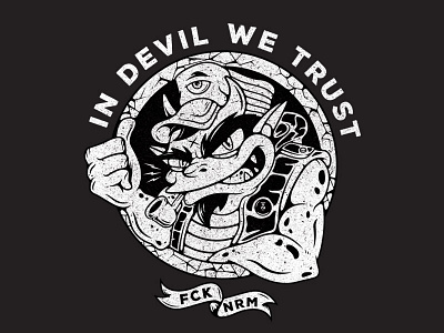 In Devil We Trust apparel black brand cartoon character devil illustration illustrator tee vectors