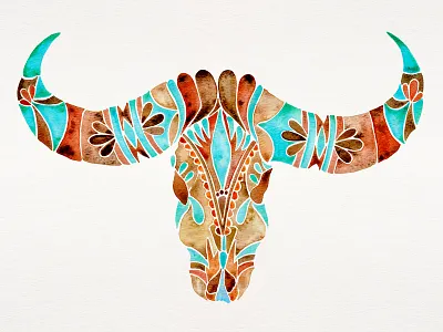 Water Buffalo Skull henna mehndi skull water buffalo watercolor